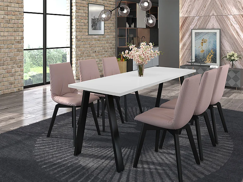 Table Tucson 142, Blanc, 75x67x185cm, Stratifié, Métal