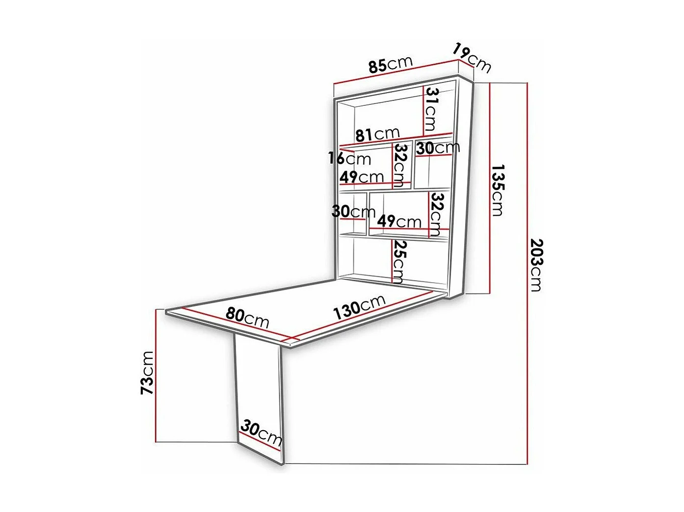 Mesa abatible Hartford 428, Placa de aglomerado laminado, 73x85x130cm