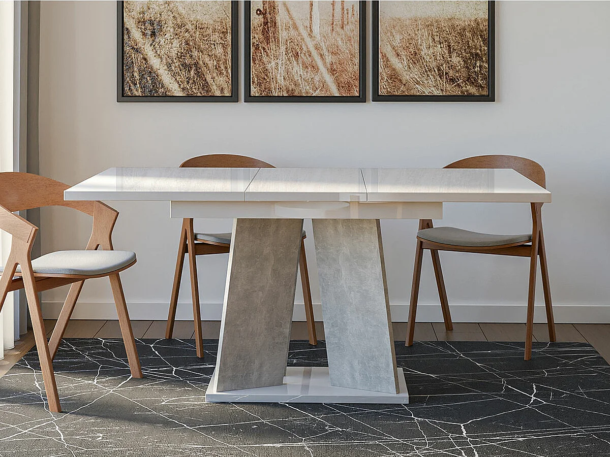 Table Goodyear 107, Béton|Blanc brillant, 75x90x120cm, Disponible, Stratifié
