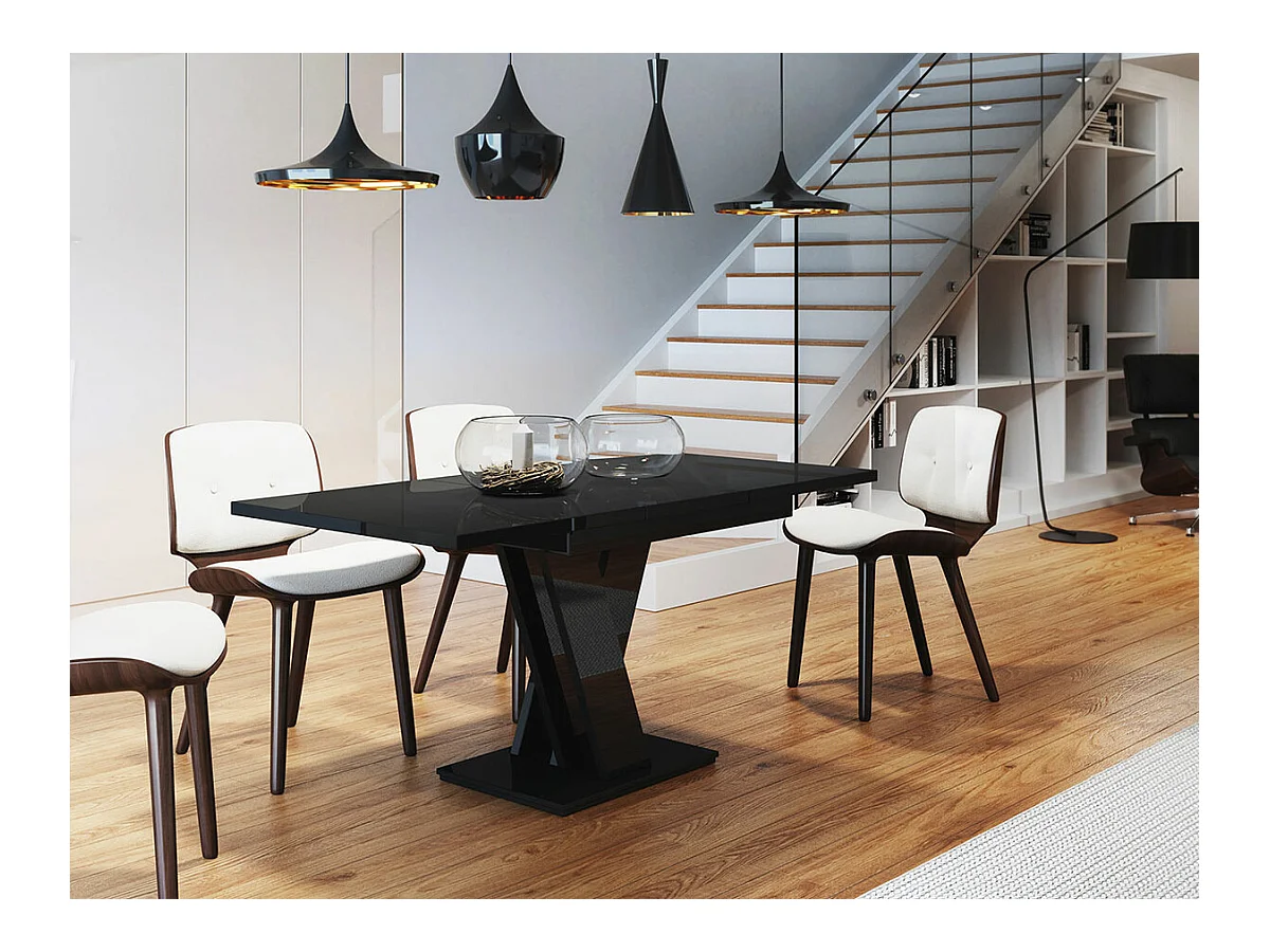 Table Goodyear 104, Noir brillant, 76x80x120cm, Allongement, Stratifié