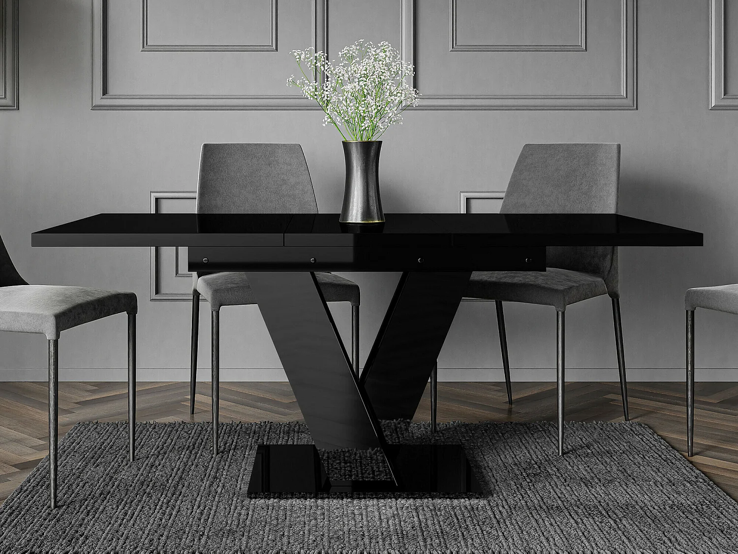 Mesa Goodyear 104, Negro brillante, 76x80x120cm, Alargamiento, Aglomerado laminado