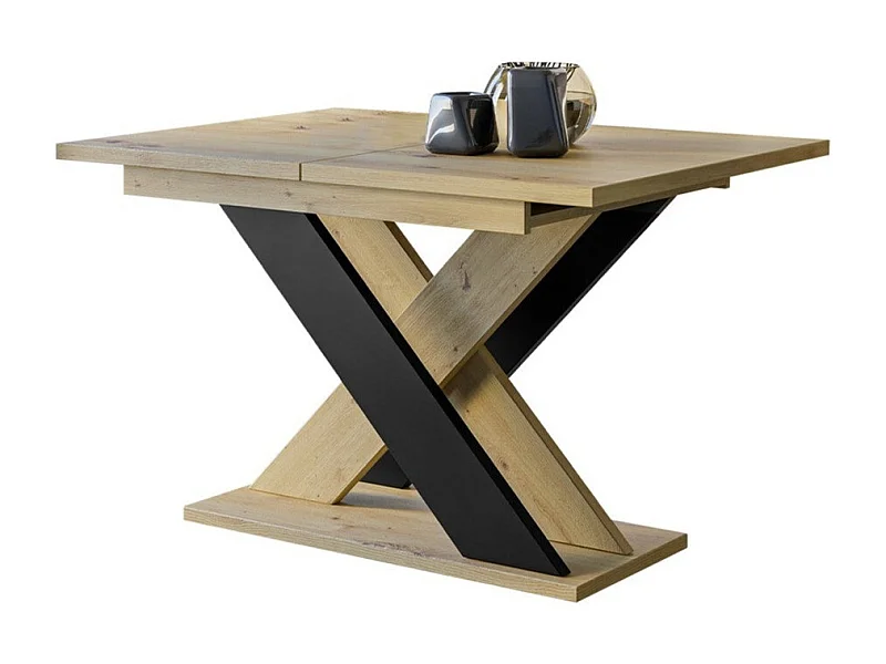 Table Goodyear 117, Chêne Artisan|Noir, 75x90x120cm, Allongement, Stratifié