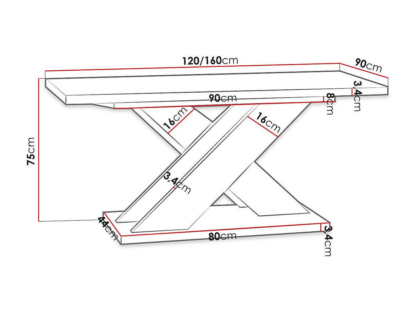 Table Goodyear 117, Noir|Chêne Artisan, 75x90x120cm, Allongement, Stratifié