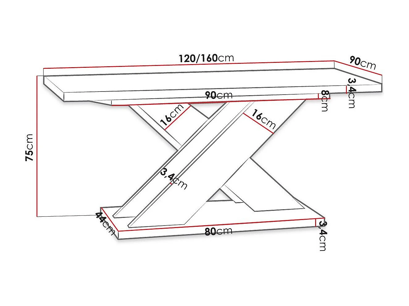 Table Goodyear 117, Chêne Artisan|Noir, 75x90x120cm, Disponible, Stratifié
