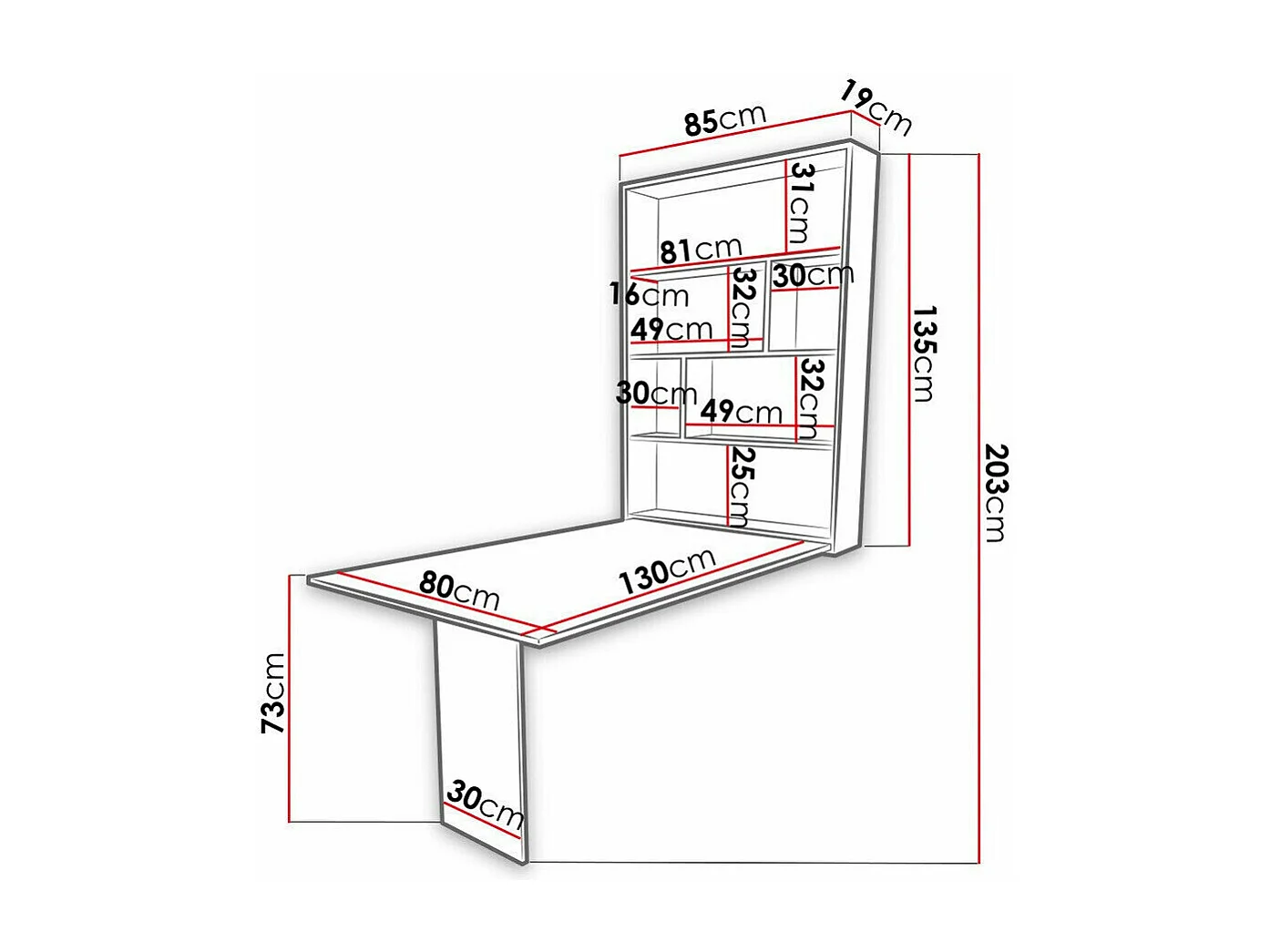 Mesa abatible Hartford 428, Placa de aglomerado laminado, 73x85x130cm