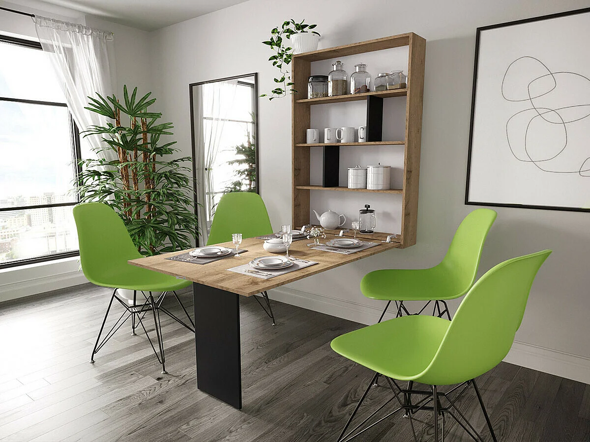 Table Hartford 428, Noir|Wotan chêne, 73x80x130cm, Stratifié