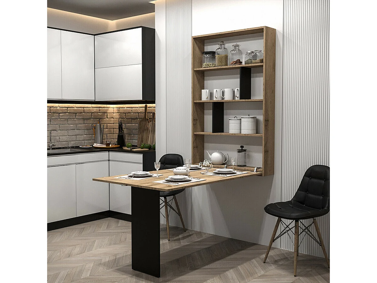 Table Hartford 428, Noir|Wotan chêne, 73x80x130cm, Stratifié