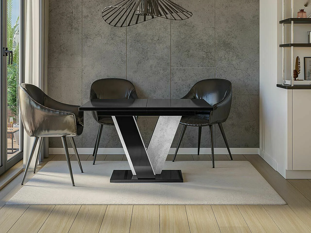 Table Goodyear 125, Béton|Noir brillant, 75x90x120cm, Allongement, Stratifié