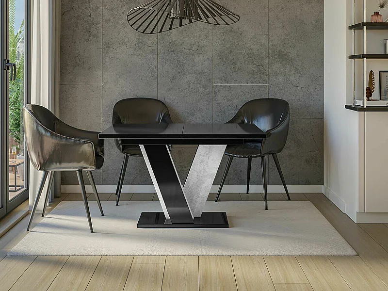 Table Goodyear 125, Noir brillant|Béton, 75x90x120cm, Disponible, Stratifié