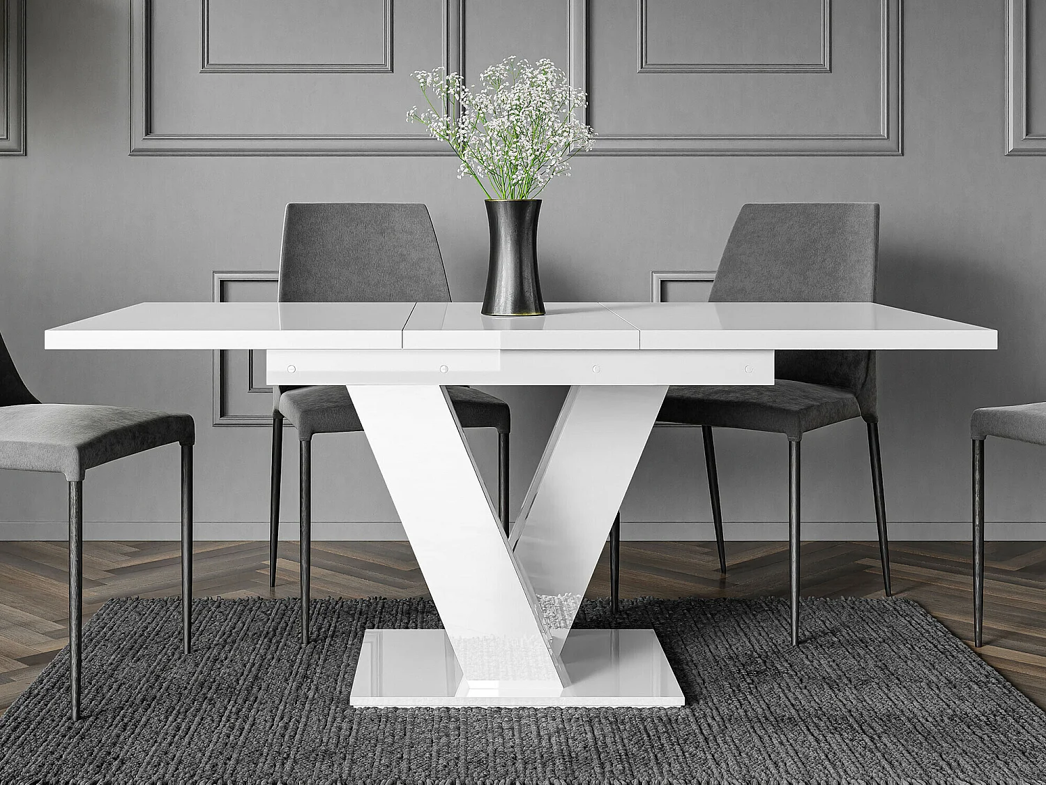 Tavolo Goodyear 104, Bianco lucido, 76x80x120cm, Con, Truciolare laminato