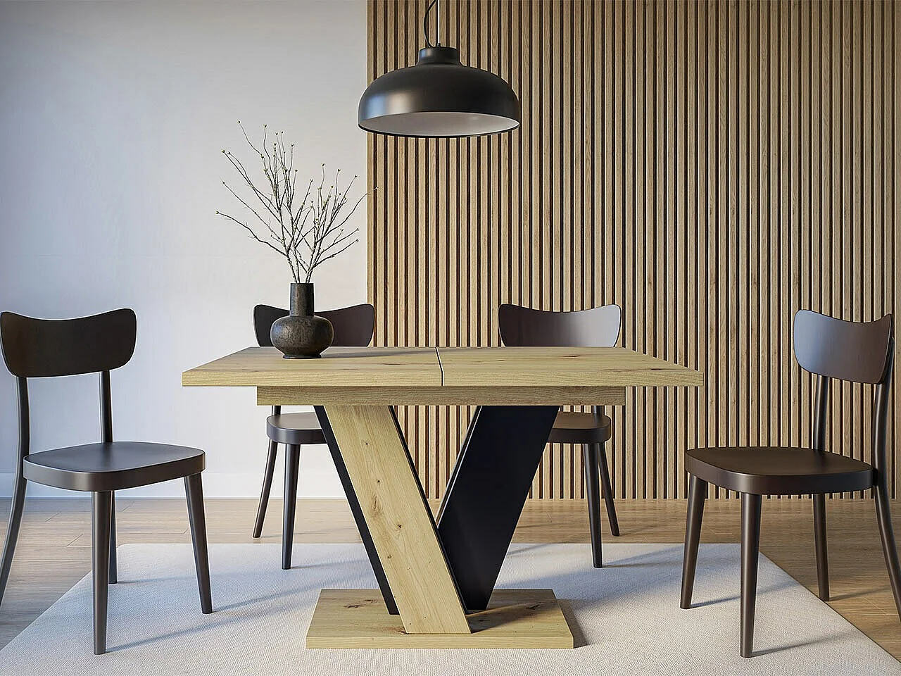 Mesa Goodyear 125, Negro|Roble Artisan, 75x90x120cm, Alargamiento, Aglomerado laminado