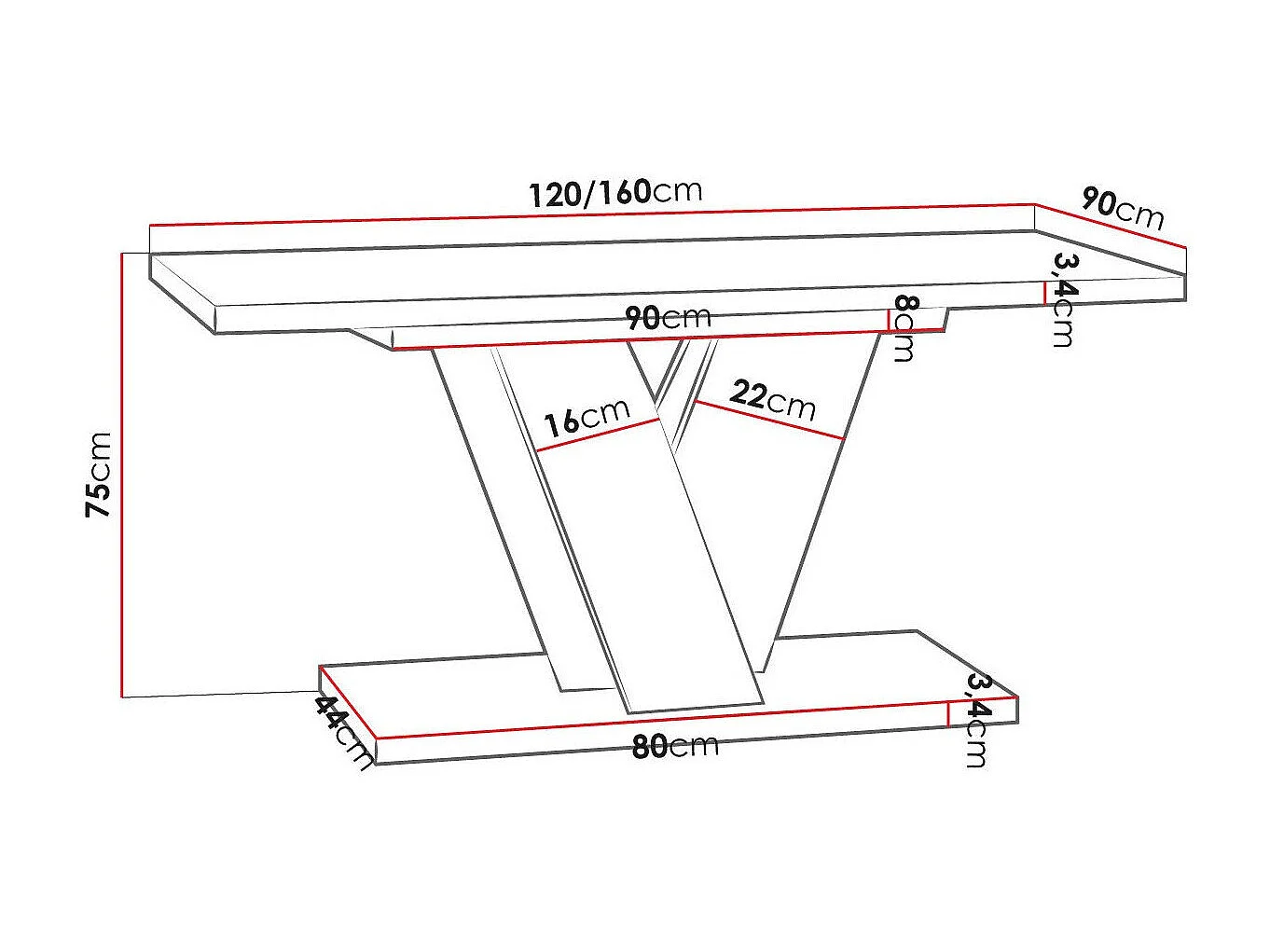 Table Goodyear 125, Noir|Chêne Artisan, 75x90x120cm, Disponible, Stratifié