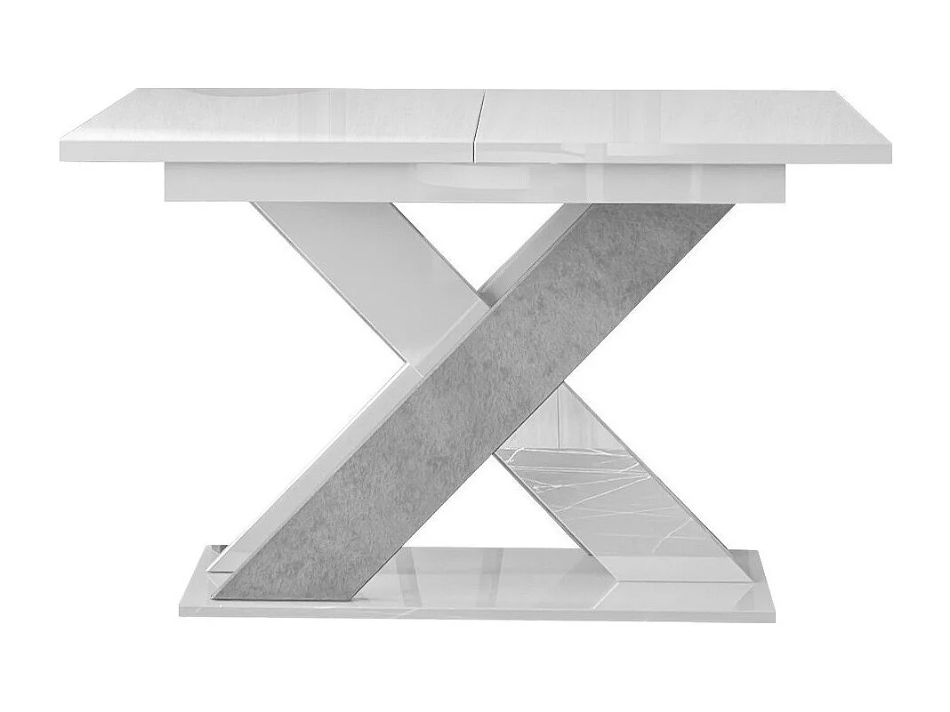 Table Goodyear 117, Béton|Blanc brillant, 75x90x120cm, Allongement, Stratifié