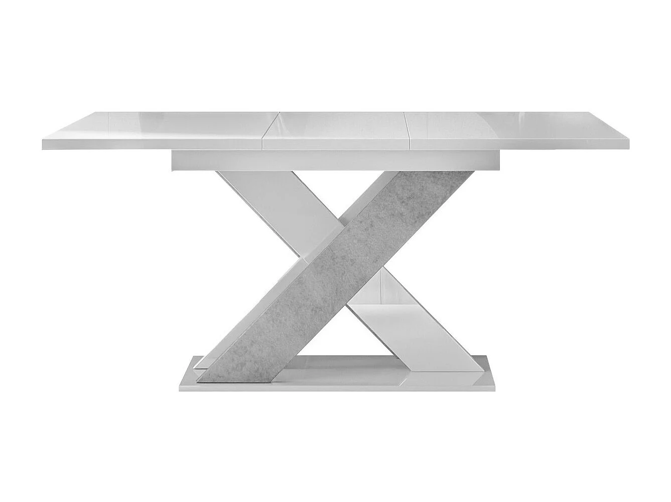 Table Goodyear 117, Béton|Blanc brillant, 75x90x120cm, Allongement, Stratifié