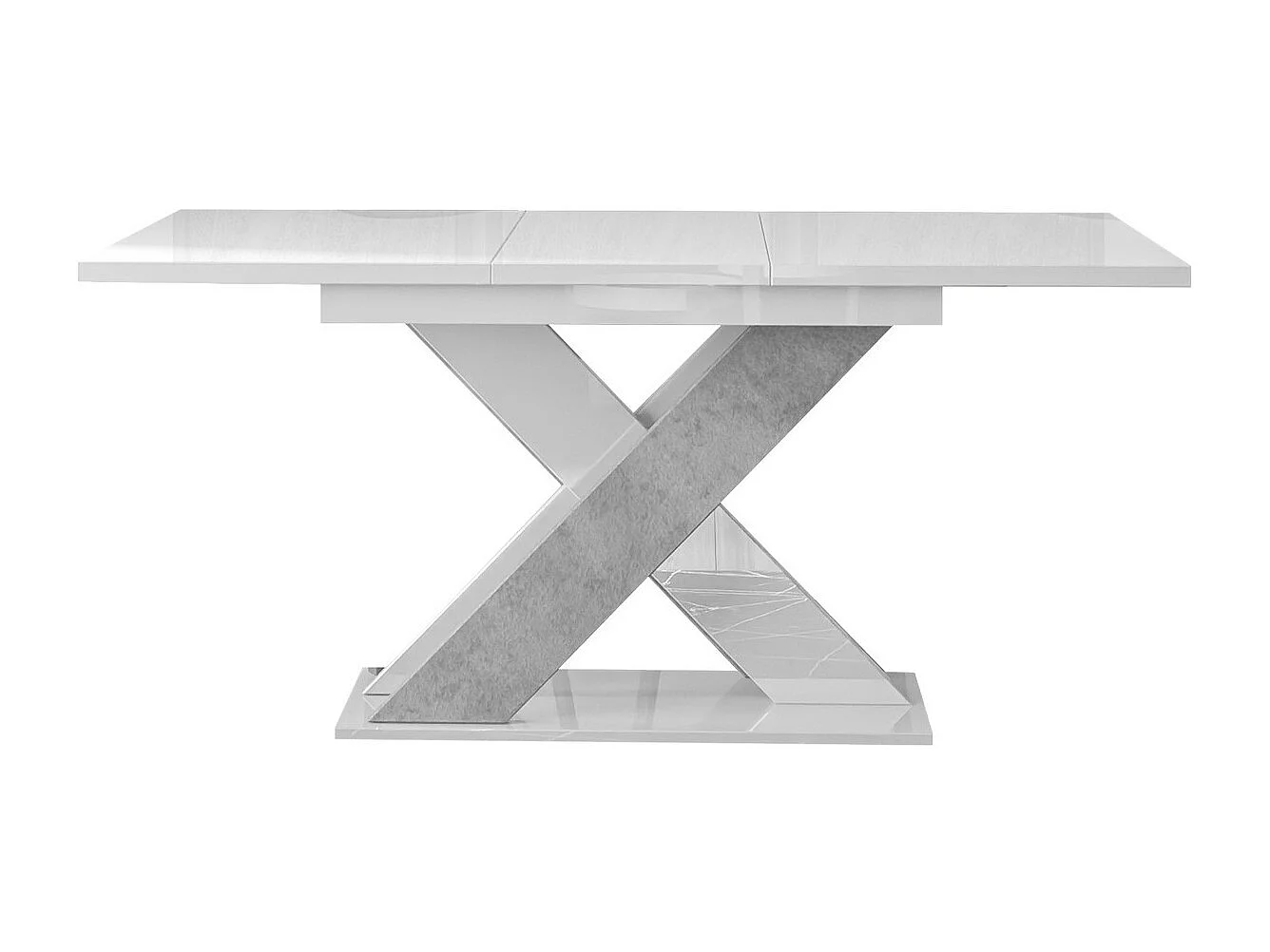 Table Goodyear 117, Béton|Blanc brillant, 75x90x120cm, Allongement, Stratifié