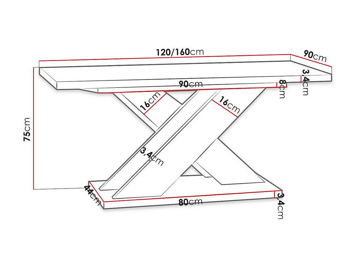 Table Goodyear 117, Béton|Blanc brillant, 75x90x120cm, Allongement, Stratifié