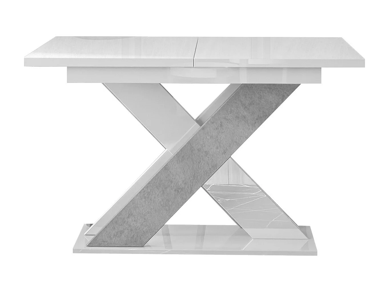 Table Goodyear 117, Blanc brillant|Béton, 75x90x120cm, Allongement, Stratifié