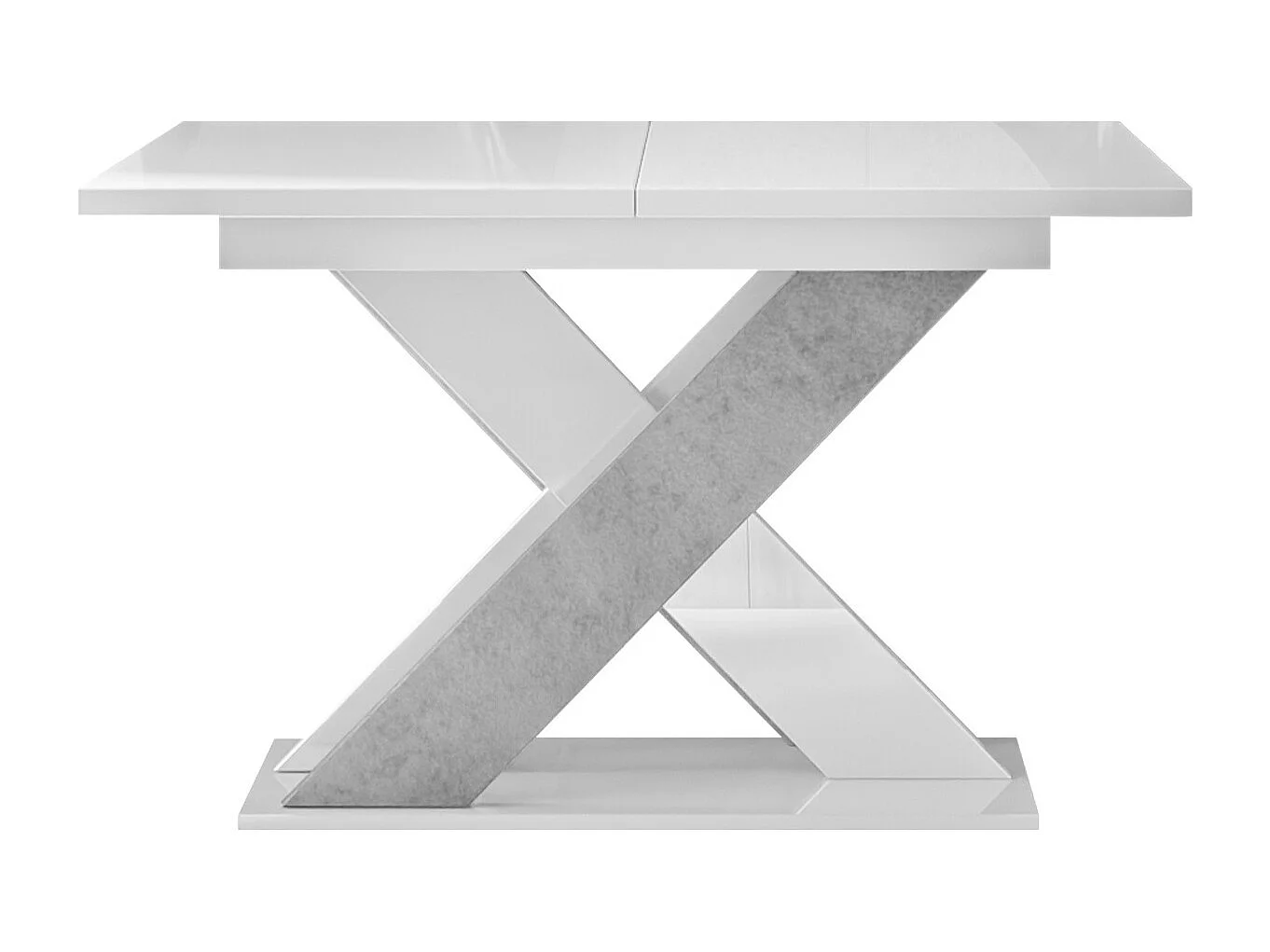 Table Goodyear 117, Blanc brillant|Béton, 75x90x120cm, Allongement, Stratifié