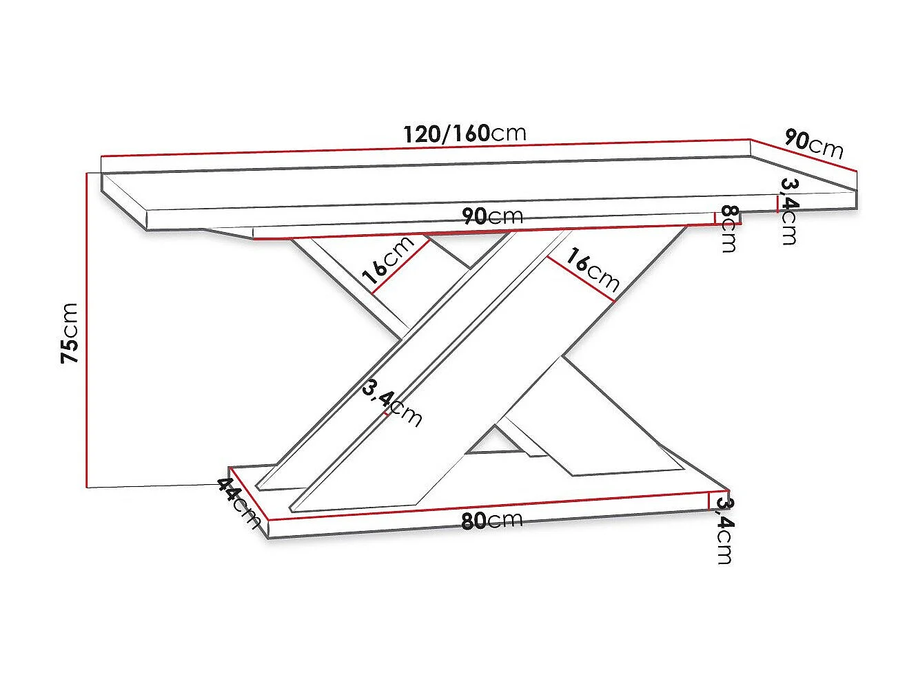 Table Goodyear 117, Blanc brillant|Béton, 75x90x120cm, Allongement, Stratifié