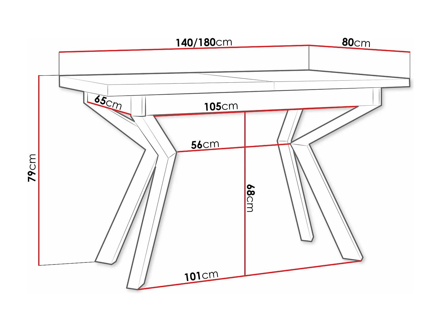Table Victorville 328, Sonoma chêne|Noir, 79x80x140cm, Disponible, Stratifié, Métal