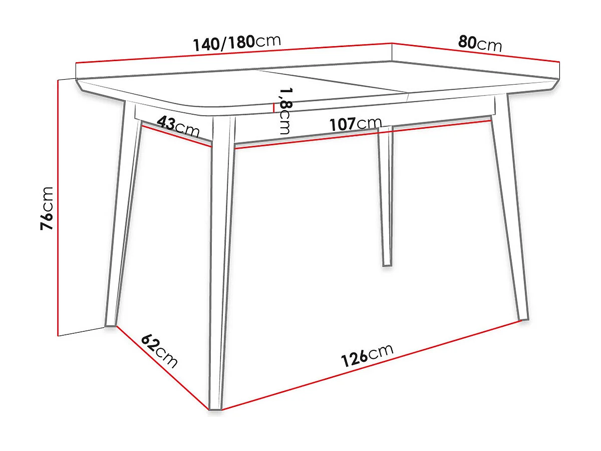 Mesa Racine 122, Marrón, 76x80x140cm, Alargamiento, MDF, Madera