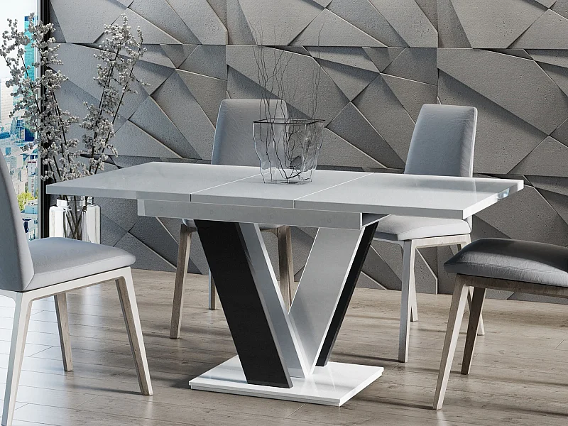 Table Goodyear 104, Noir brillant|Blanc brillant, 76x80x120cm, Allongement, Stratifié