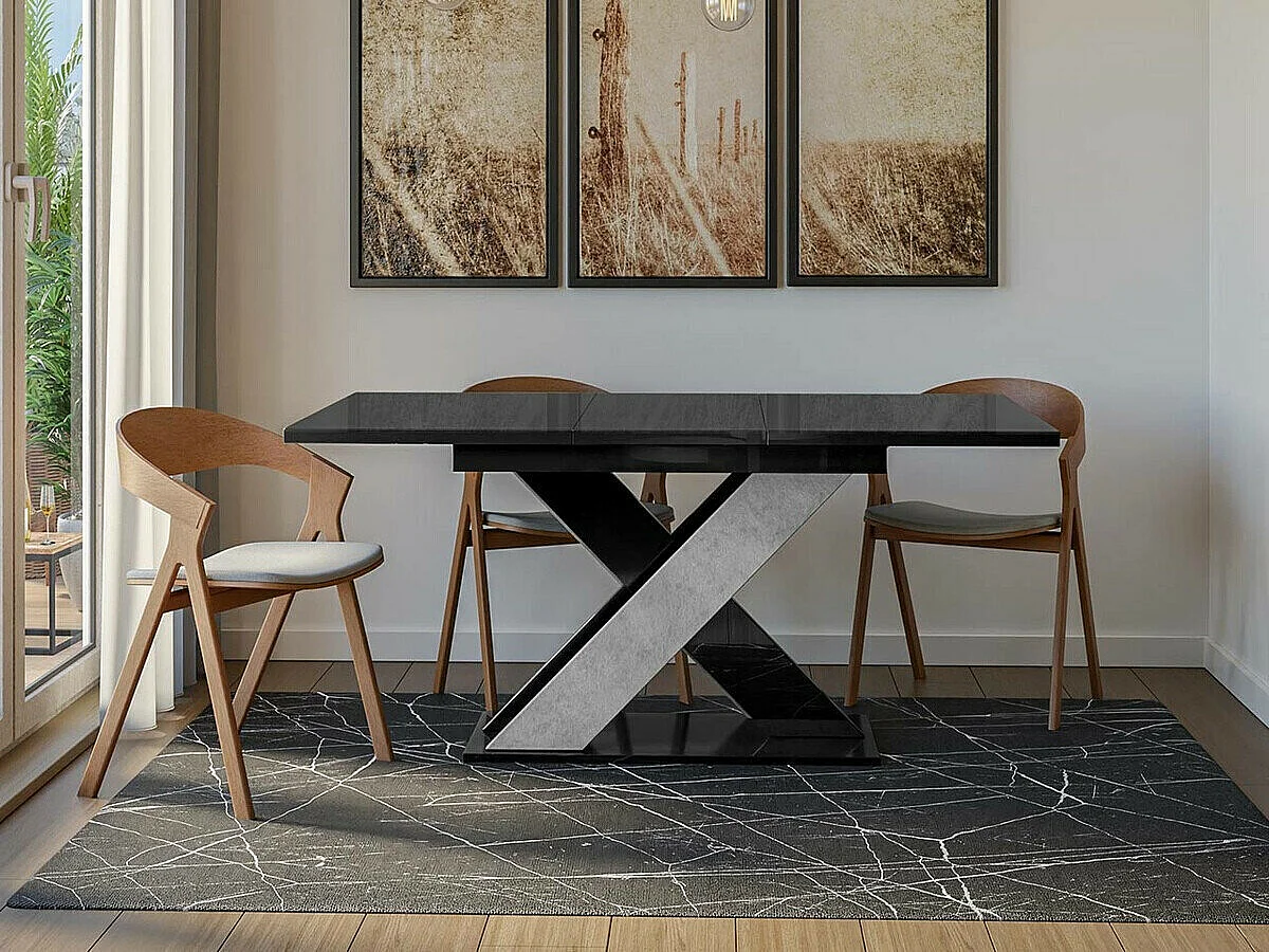 Table Goodyear 117, Béton|Noir brillant, 75x90x120cm, Allongement, Stratifié