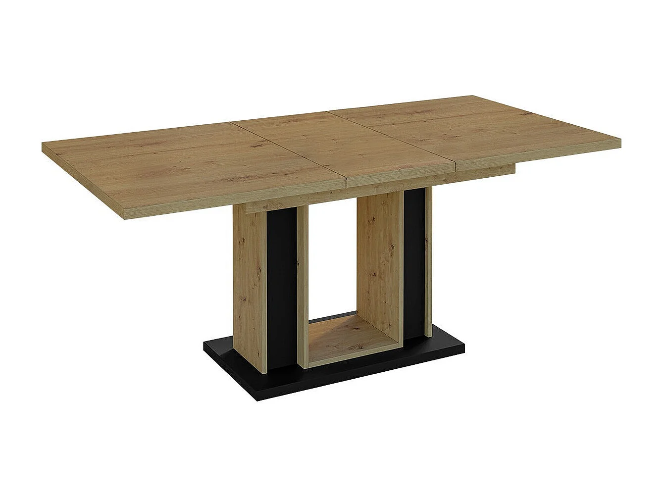 Table Goodyear 124, Chêne Artisan|Noir, 75x90x140cm, Allongement, Stratifié