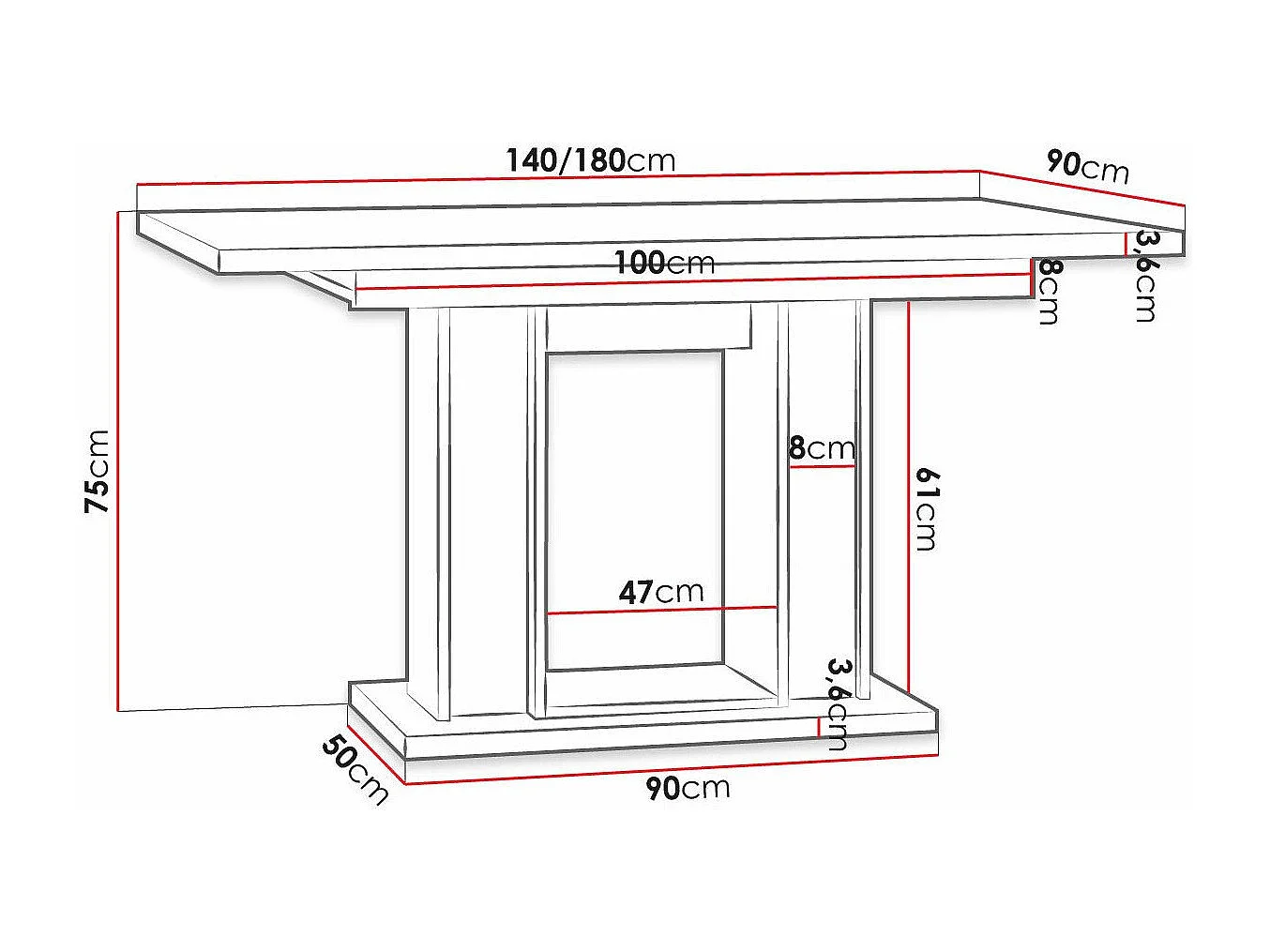 Table Goodyear 124, Chêne Artisan|Noir, 75x90x140cm, Allongement, Stratifié
