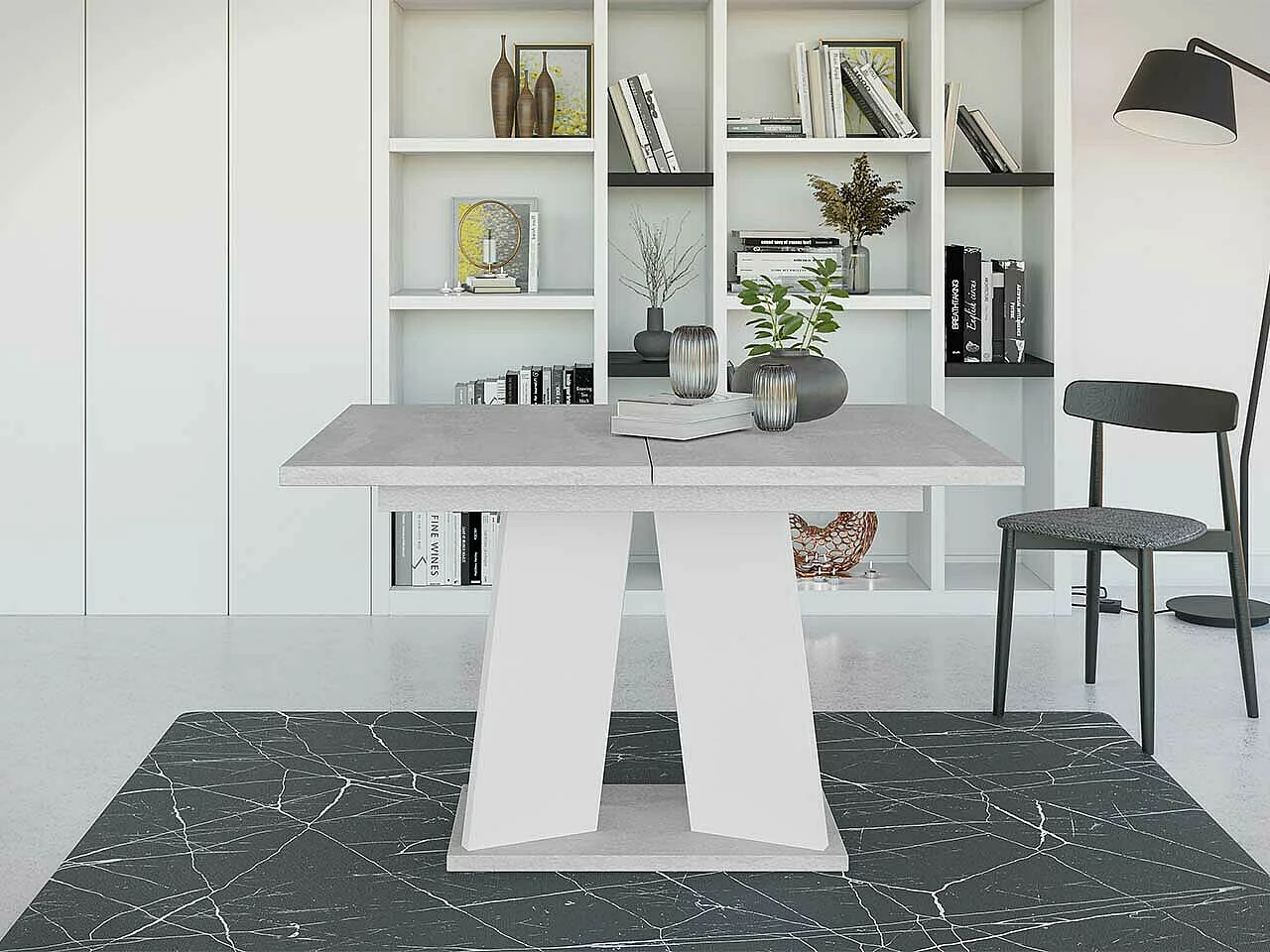 Table Goodyear 107, Gris|Blanc, 75x90x120cm, Allongement, Stratifié