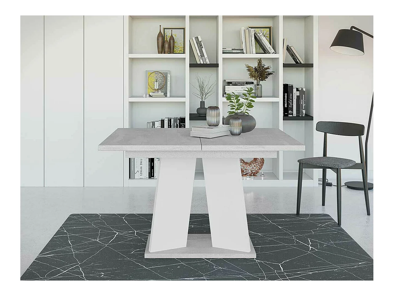 Tavolo Goodyear 107, Bianco|Grigio, 75x90x120cm, Con, Truciolare laminato