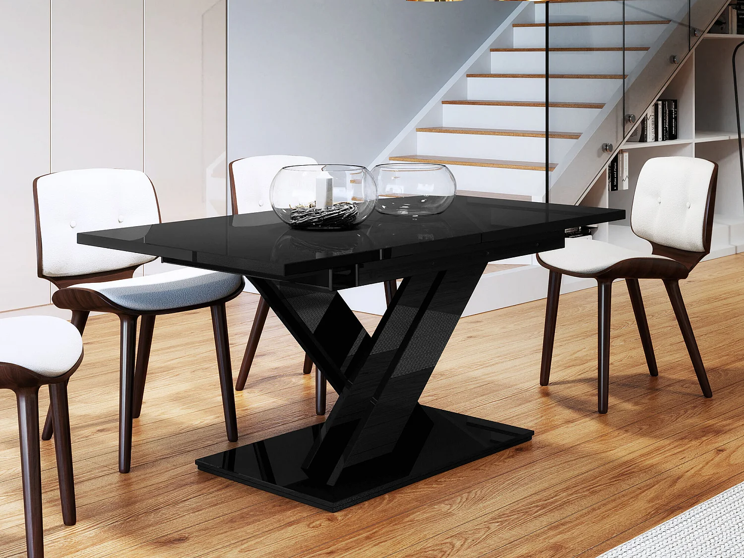 Mesa Goodyear 103, Negro brillante, 76x80x140cm, Alargamiento, Aglomerado laminado
