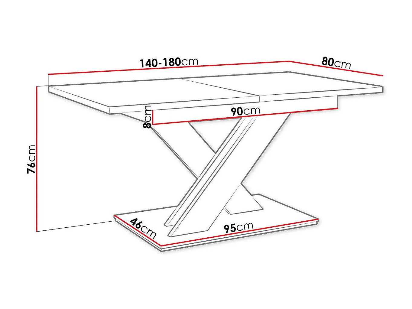 Mesa Goodyear 103, Extensível, Placa de aglomerado laminado, 8x8x14cm