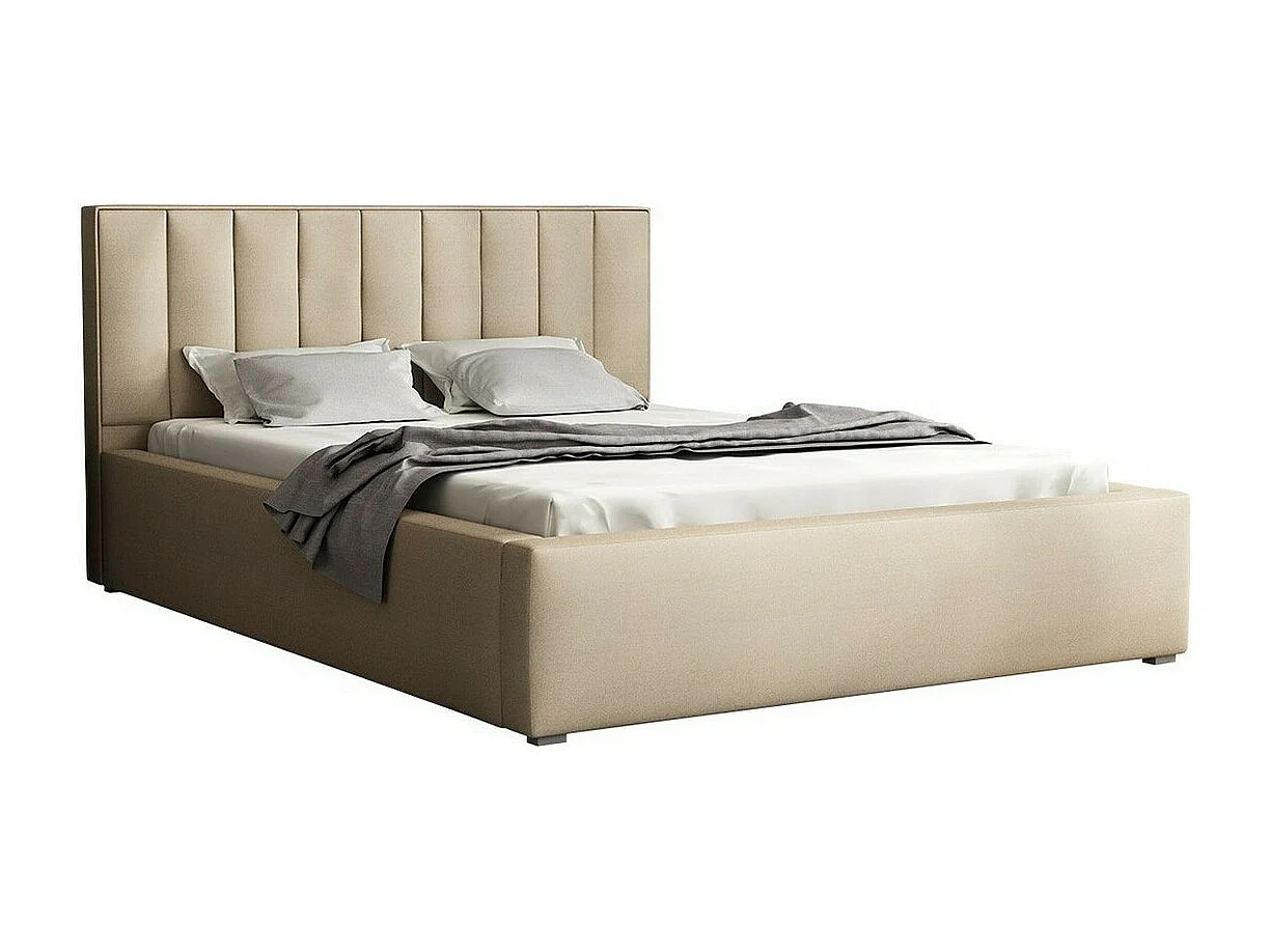 Cama Pomona 111, Doble, De color marrón claro, 180x200, Tapiz, Somieres, 200x223x93cm