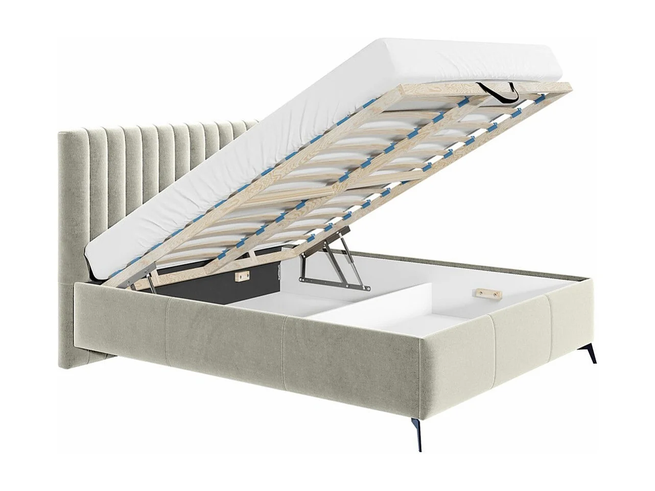 Cama ComfiDream 173, Casal, Castanho claro, Tecido, Estrados de cama