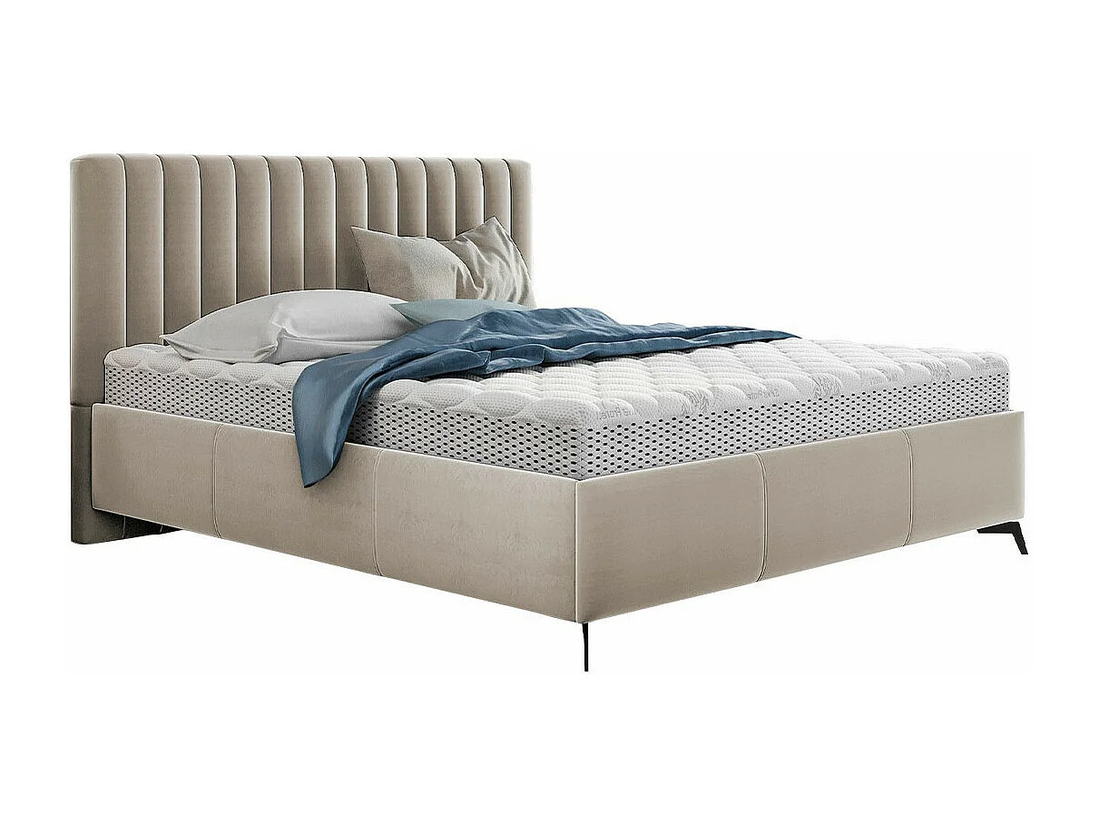 Lit ComfiDream Onana, Double, Brun clair, 180x200, Tissu, Disponible, 189x216x106cm