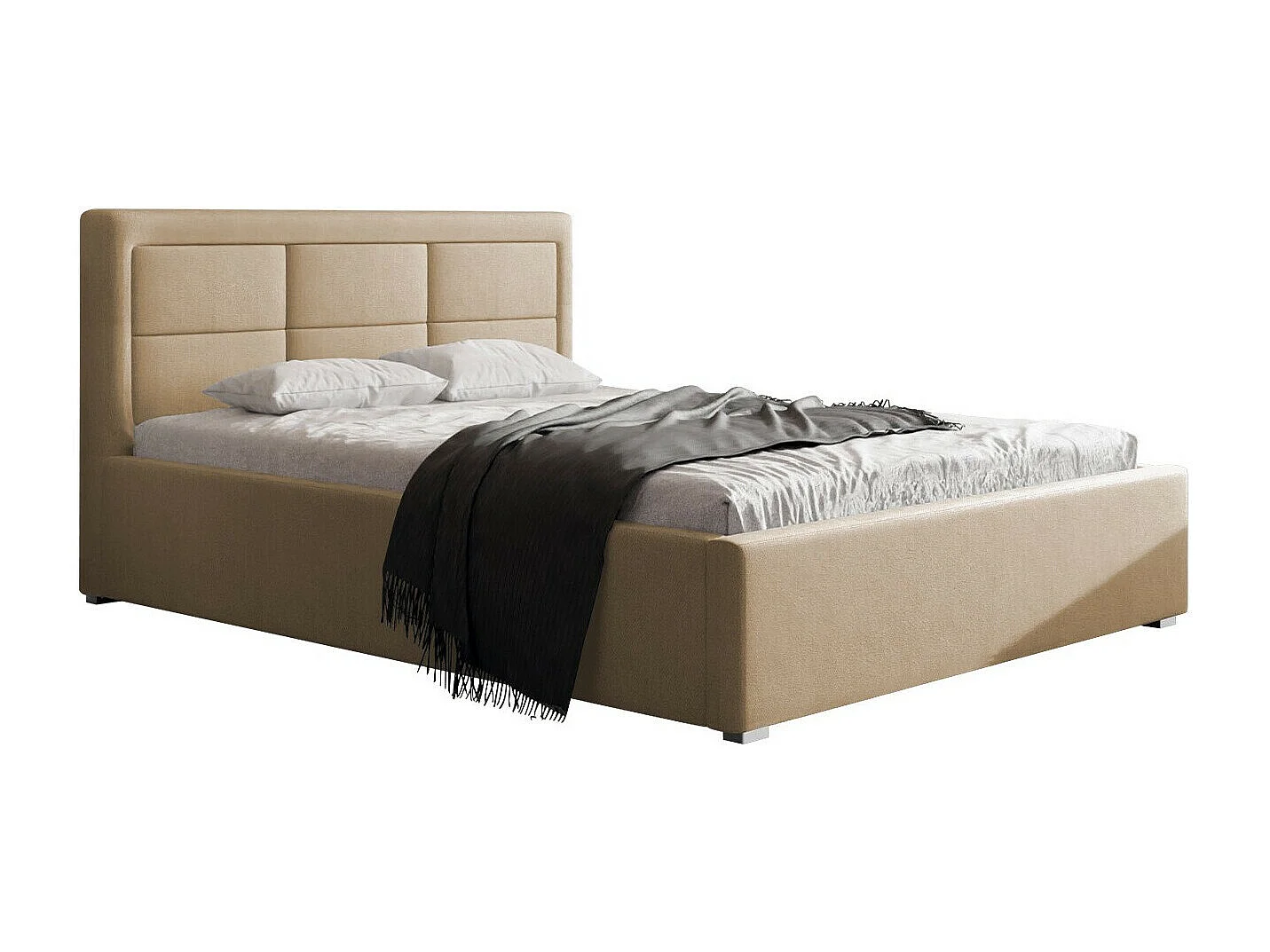 Cama Pomona 103, Doble, De color marrón claro, 200x200, Tapiz, Somieres, 220x223x93cm