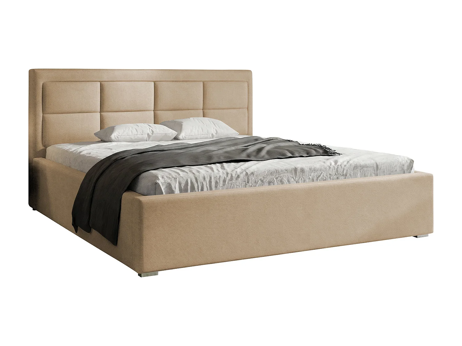 Lit Pomona 103, Double, Brun clair, 200x200, Tissu, Disponible, 220x223x93cm