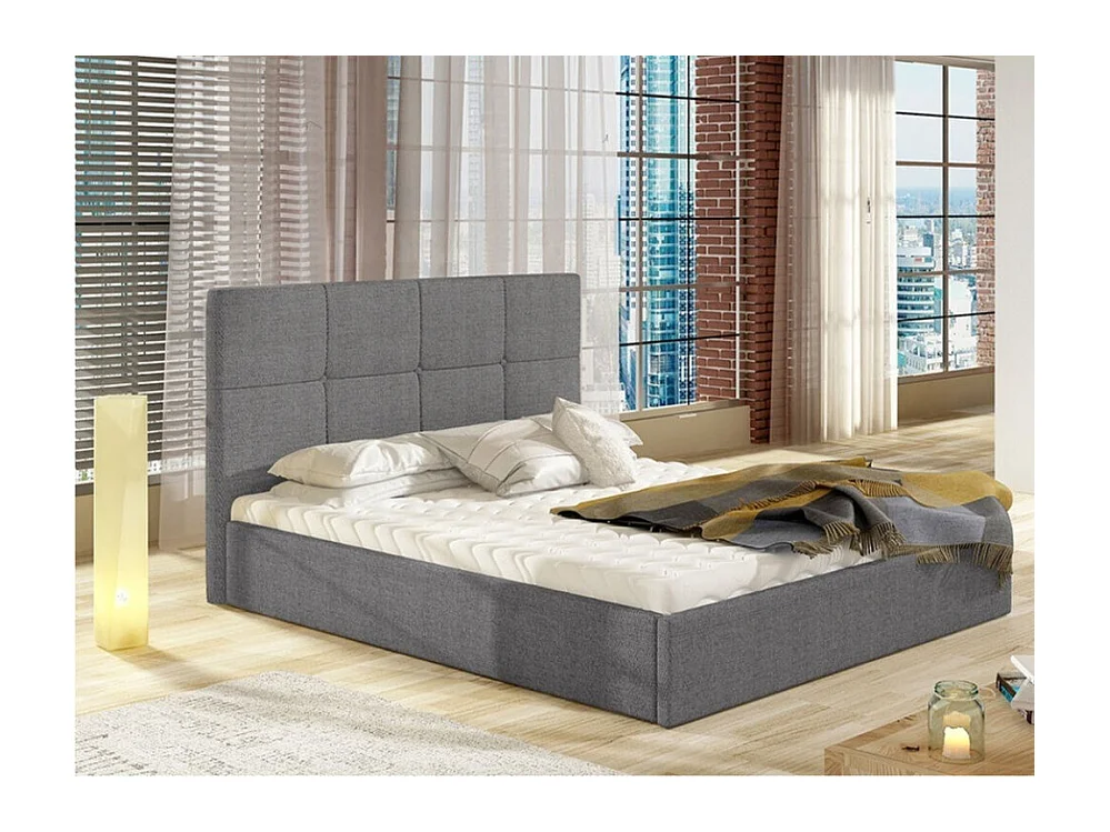 Lit ComfiDream 130, Double, Gris, 180x200, Tapisserie, Sommier à lattes, 191x213x106cm