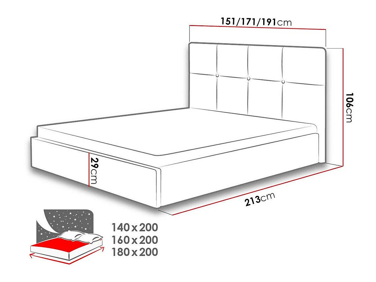 Cama ComfiDream Celen, Doble, Gris claro, Tapiz, Somieres, 19x21x11cm