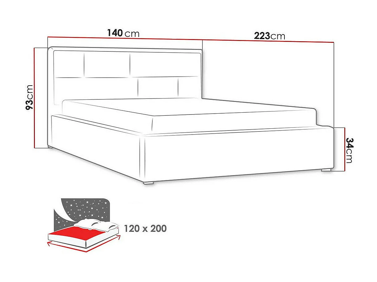 Lit Pomona 104, Unique, Brun clair, 120x200, Tissu, Disponible, 140x223x93cm