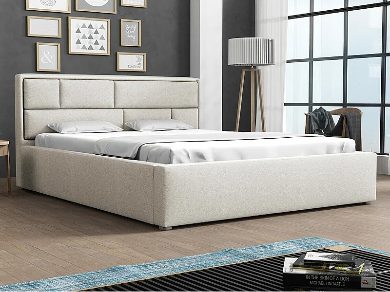 Lit Pomona 104, Unique, Brun clair, 120x200, Tissu, Disponible, 140x223x93cm