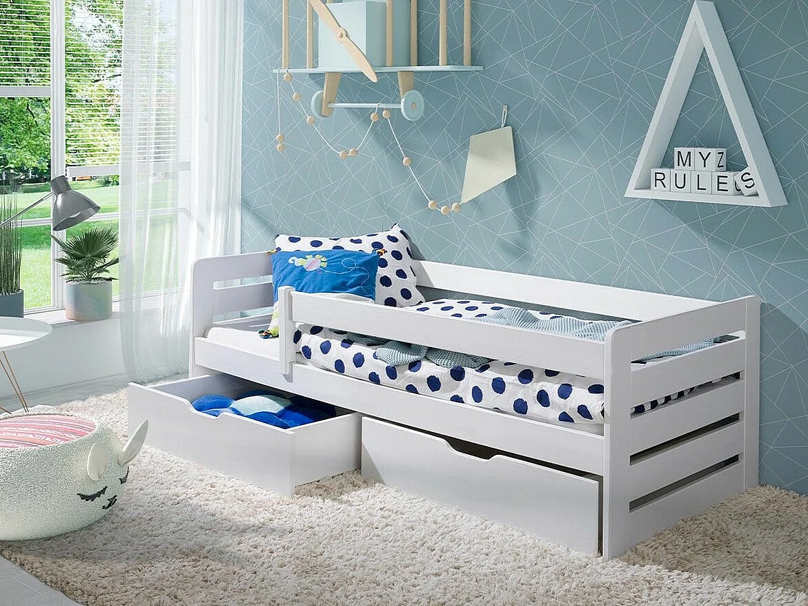 Cama Henderson 136, Individuales, Blanco, 90x200, Madera, Somieres, 97x205x63cm