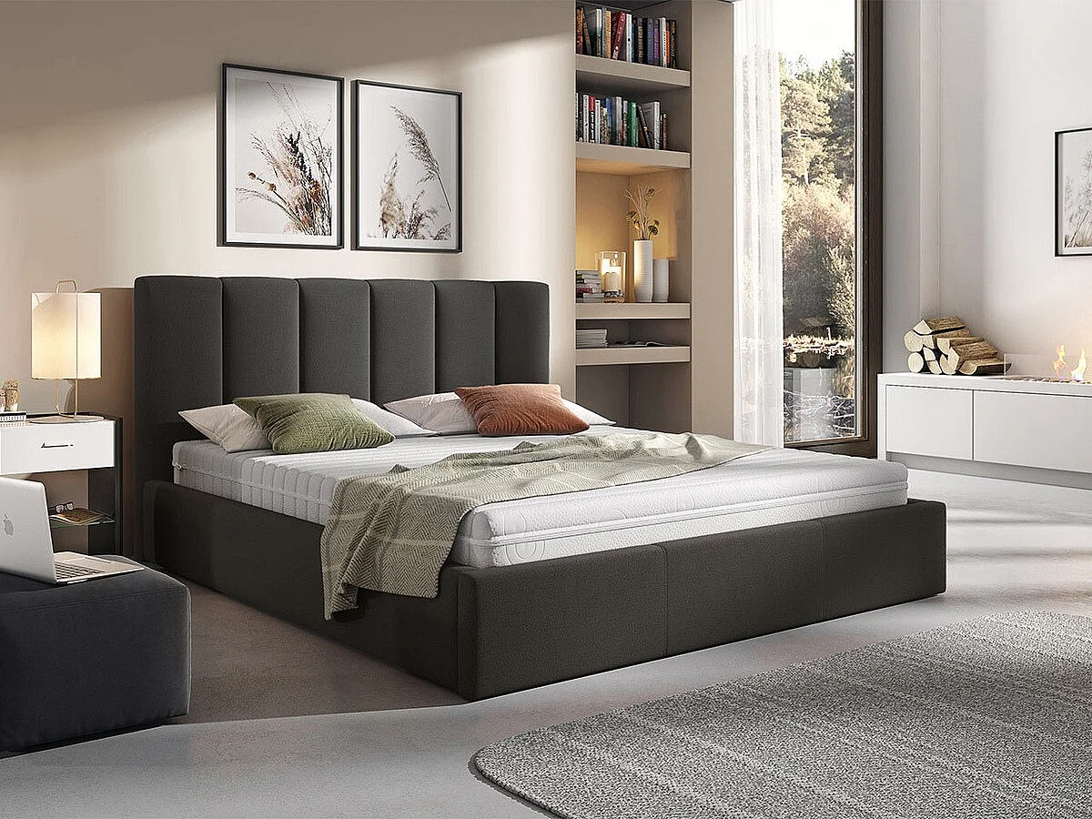 Cama ComfiDream Tirila I, Doble, Gris oscuro, 180x200, Tapiz, Somieres, 190x213x106cm