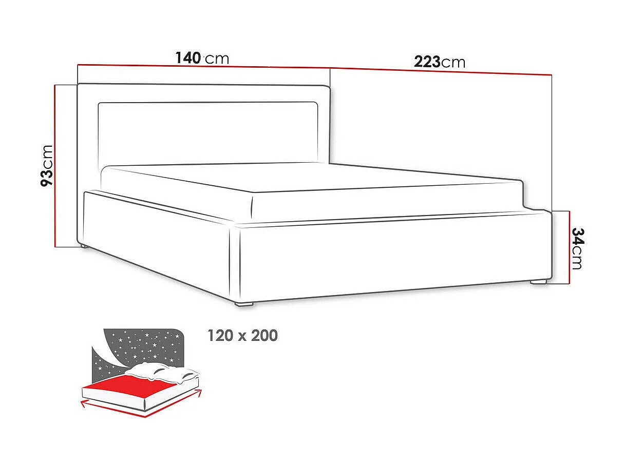 Lit Pomona 102, Unique, Brun clair, 120x200, Tissu, Disponible, 140x223x93cm