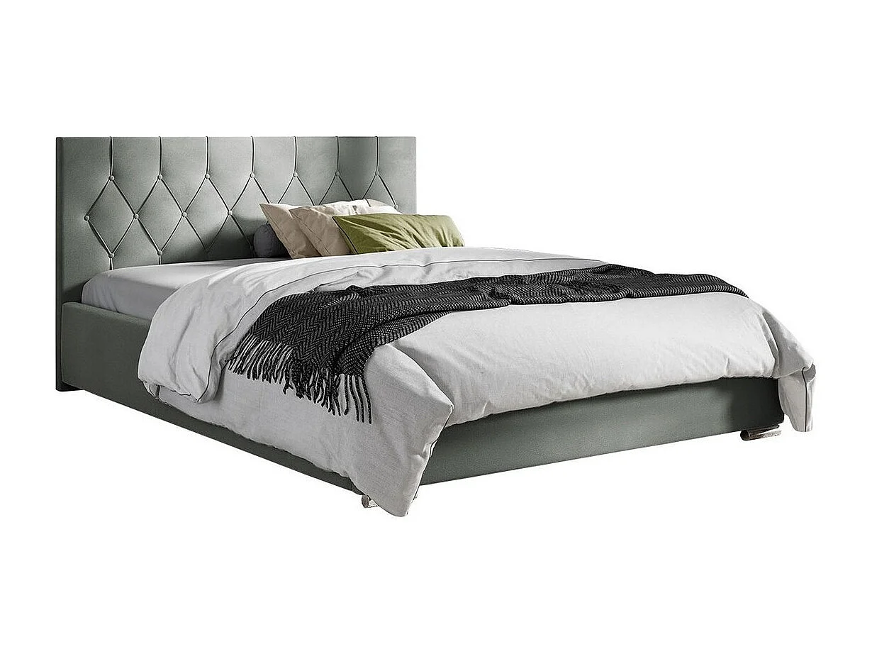 Lit Baltimore 160, Double, Gris, 160x200, Tissu, Disponible, 178x222x92cm