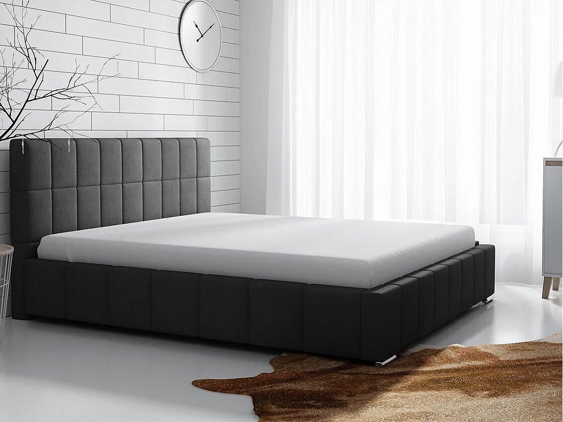 Lit Baltimore 120, Double, Noir, 160x200, Tissu, Disponible, 178x222x92cm