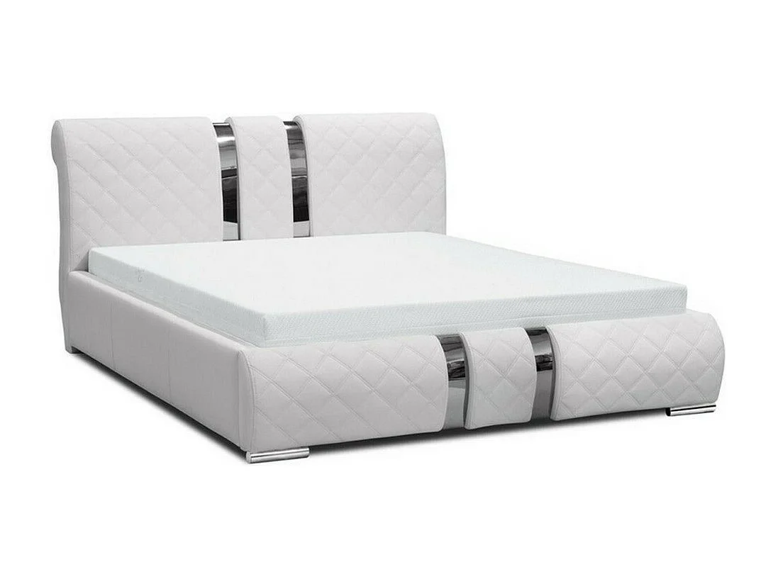 Cama Baltimore 103, Casal, Branco, Eco couro, Estrados de cama