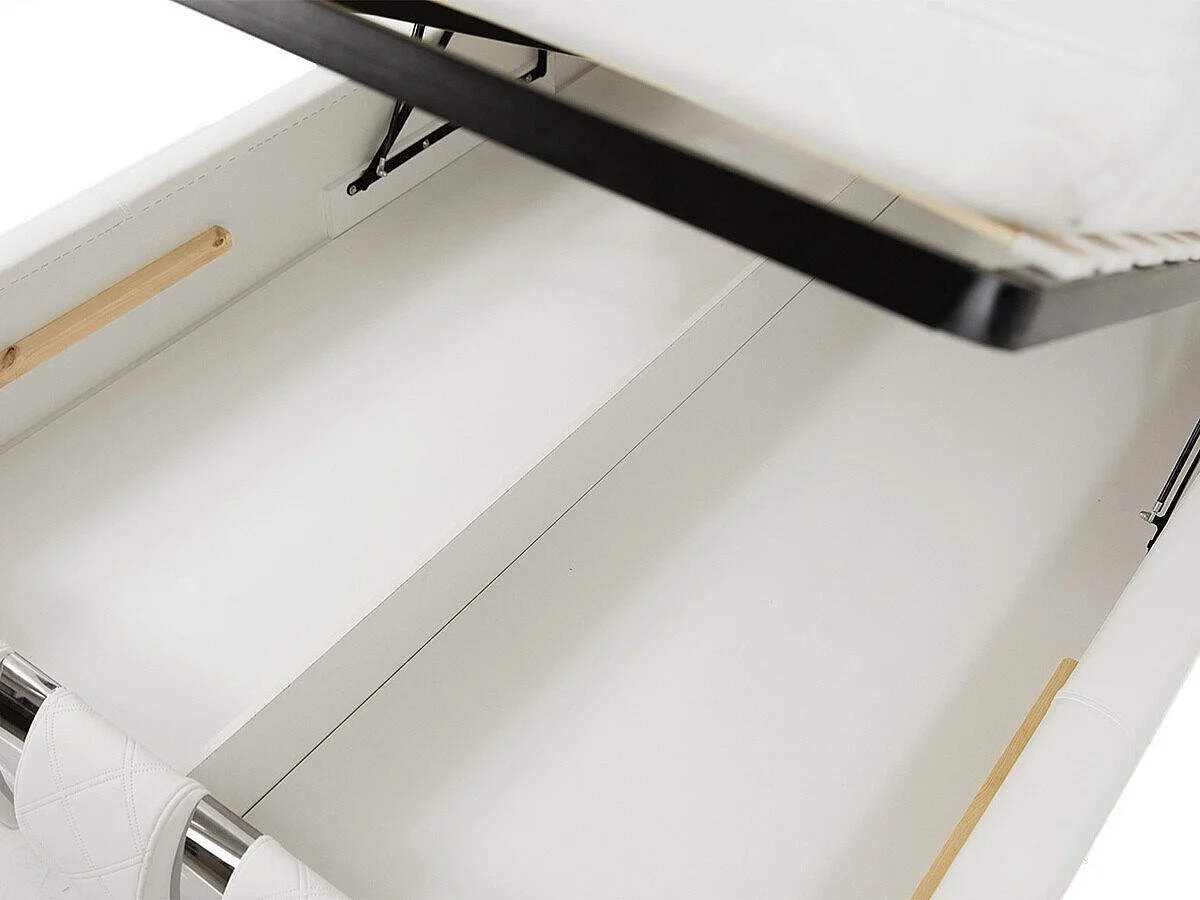 Cama Baltimore 103, Casal, Branco, Eco couro, Estrados de cama