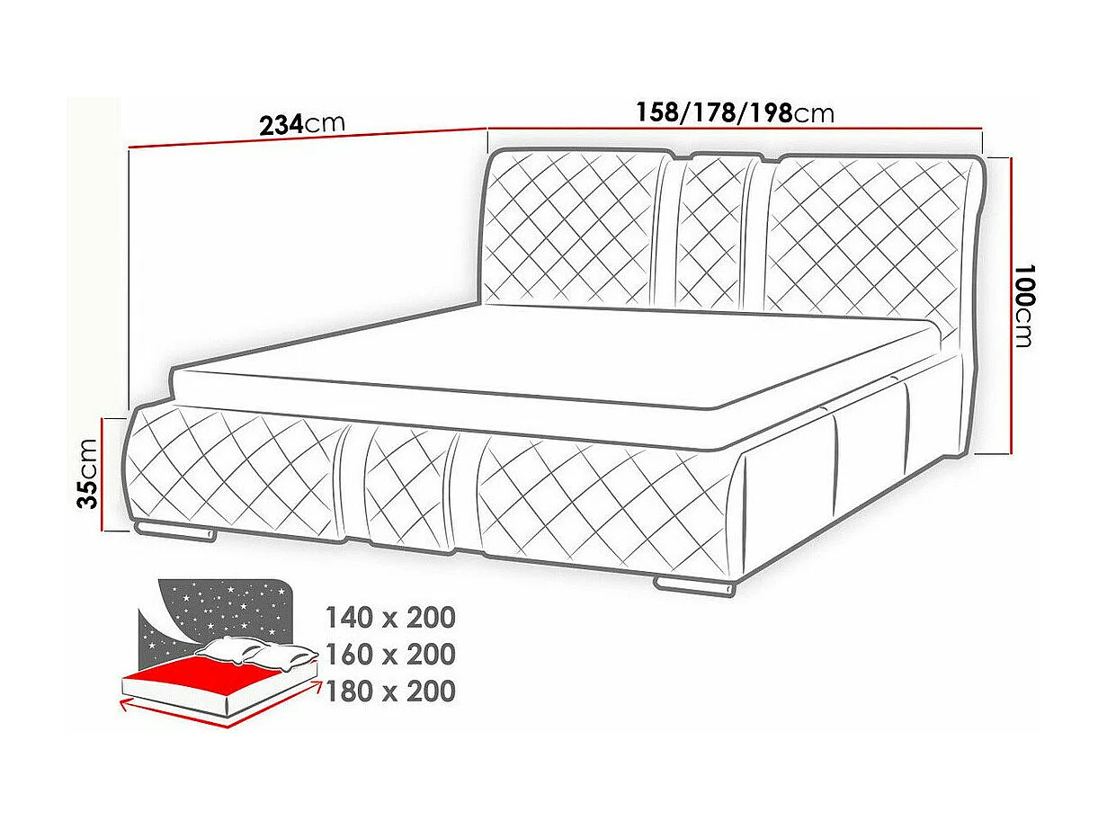 Cama Baltimore 103, Doble, Blanco, 160x200, Cuero ecológico, Somieres, 178x234x100cm